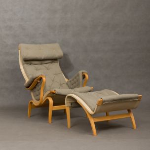 Vintage lounge chair & footstool Pernilla by Bruno Mathsson 1969