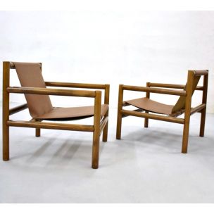 Pair of vintage armchairs for Stol Kamnik in brown leather 1960