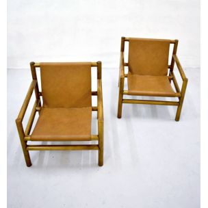 Pair of vintage armchairs for Stol Kamnik in brown leather 1960