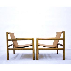 Paire de fauteuils vintage pour Stol Kamnik en cuir marron 1960