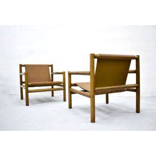 Pair of vintage armchairs for Stol Kamnik in brown leather 1960