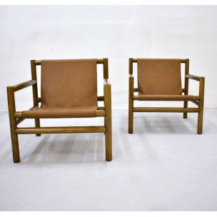 Pair of vintage armchairs for Stol Kamnik in brown leather 1960