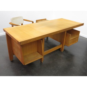 Large vintage oakwood desk, GUILLERME & CHAMBRON - 1960s