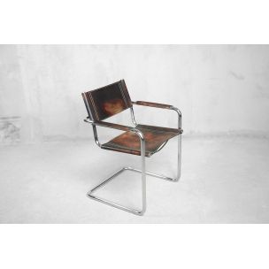 Conjunto de 4 sillones italianos vintage Bauhaus Mg5 de acero tubular y cuero patinado de Matteo Grassi, 1960