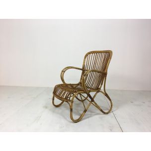 Vintage Wicker Easy Lounge Chair by Rohé Noordwolde, 1960s