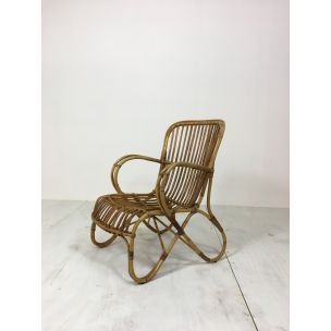 Vintage Wicker Easy Lounge Chair by Rohé Noordwolde, 1960s