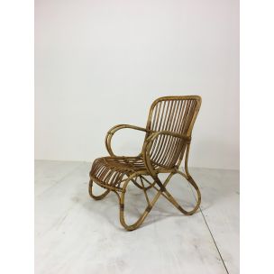 Vintage Wicker Easy Lounge Chair by Rohé Noordwolde, 1960s