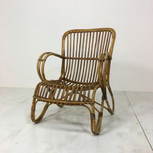 Vintage Wicker Easy Lounge Chair by Rohé Noordwolde, 1960s