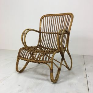 Vintage Wicker Easy Lounge Chair by Rohé Noordwolde, 1960s