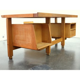 Large vintage oakwood desk, GUILLERME & CHAMBRON - 1960s