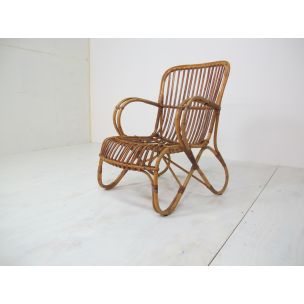 Vintage Wicker Easy Lounge Chair by Rohé Noordwolde, 1960s