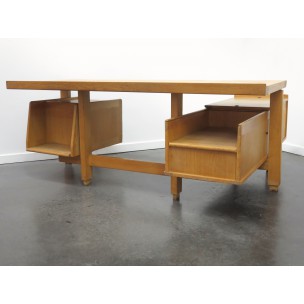 Large vintage oakwood desk, GUILLERME & CHAMBRON - 1960s