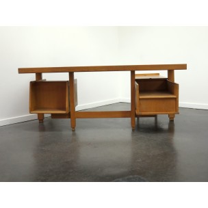 Large vintage oakwood desk, GUILLERME & CHAMBRON - 1960s