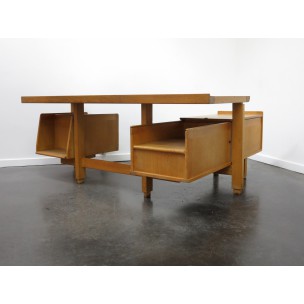 Large vintage oakwood desk, GUILLERME & CHAMBRON - 1960s