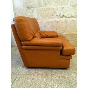 Paire de fauteuils vintage en cuir France années 80