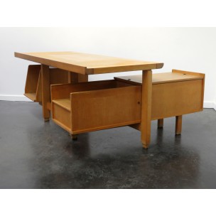 Large vintage oakwood desk, GUILLERME & CHAMBRON - 1960s