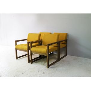 Ensemble de 4 fauteuils vintage en chêne France des années 1960