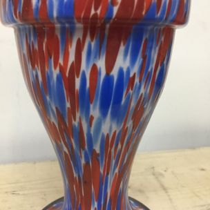 Ensemble de 2 vases vintage rouge et bleu opaline Murano 1970s