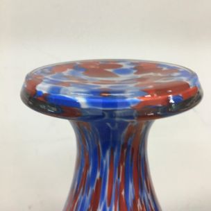 Set of 2 vintage vases red and blue opaline Murano 1970s