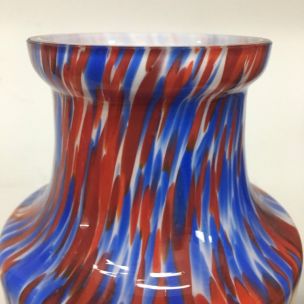 Ensemble de 2 vases vintage rouge et bleu opaline Murano 1970s