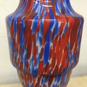 Set of 2 vintage vases red and blue opaline Murano 1970s