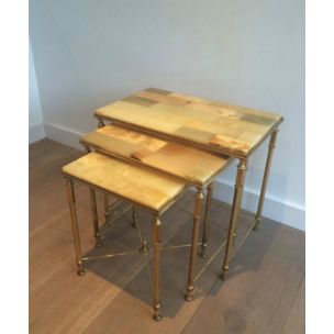 Set of 3 vintage nesting tables with onyx trays 1940s 