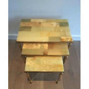 Set of 3 vintage nesting tables with onyx trays 1940s 