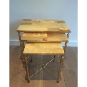 Set of 3 vintage nesting tables with onyx trays 1940s 