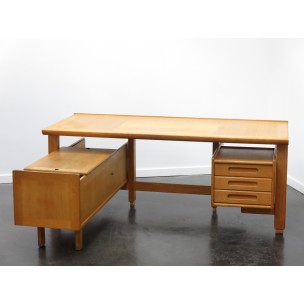 Large vintage oakwood desk, GUILLERME & CHAMBRON - 1960s