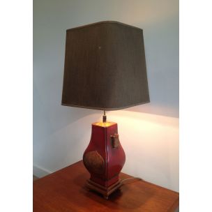 Vintage-Lampe aus rotem und goldenem Lack, Frankreich 1960