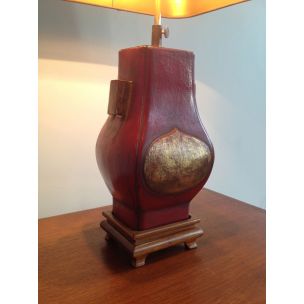 Lampe vintage en laquée rouge et doré, France 1960