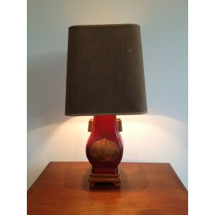 Vintage-Lampe aus rotem und goldenem Lack, Frankreich 1960