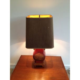 Vintage lamp in red lacquer and gold, France 1960