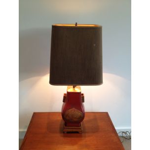 Vintage lamp in red lacquer and gold, France 1960