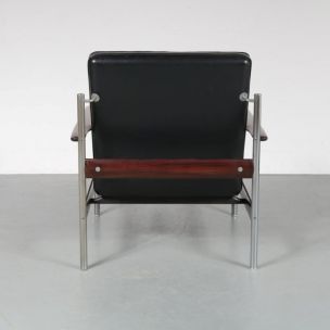 Vintage 1001 AF armchair for Dokka Möbler in black leather and rosewood 1950s