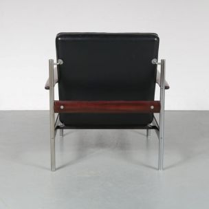 Vintage fauteuil 1001 AF voor Dokka Möbler in zwart leer en rozenhout 1950