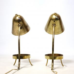 Paire de lampes vintage françaises en laiton 1950
