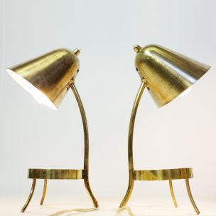 Paire de lampes vintage françaises en laiton 1950