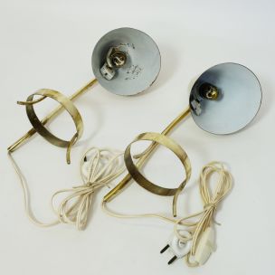 Paire de lampes vintage françaises en laiton 1950