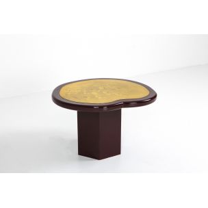 Vintage burgundy lacquered side table in brass 1970