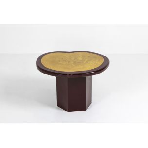 Vintage burgundy lacquered side table in brass 1970