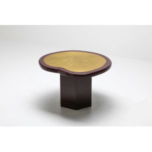 Vintage burgundy lacquered side table in brass 1970