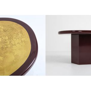 Vintage burgundy lacquered side table in brass 1970