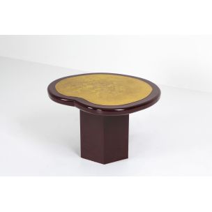 Vintage burgundy lacquered side table in brass 1970