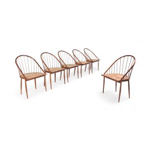 Set of 6 vintage Curva chairs by Tenreiro in wood 1960