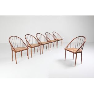 Set of 6 vintage Curva chairs by Tenreiro in wood 1960