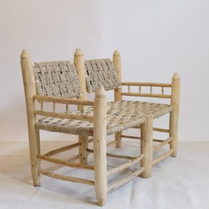 Moroccan vintage bench in wood and rope