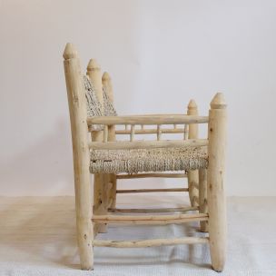 Moroccan vintage bench in wood and rope