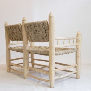 Moroccan vintage bench in wood and rope