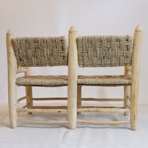 Moroccan vintage bench in wood and rope